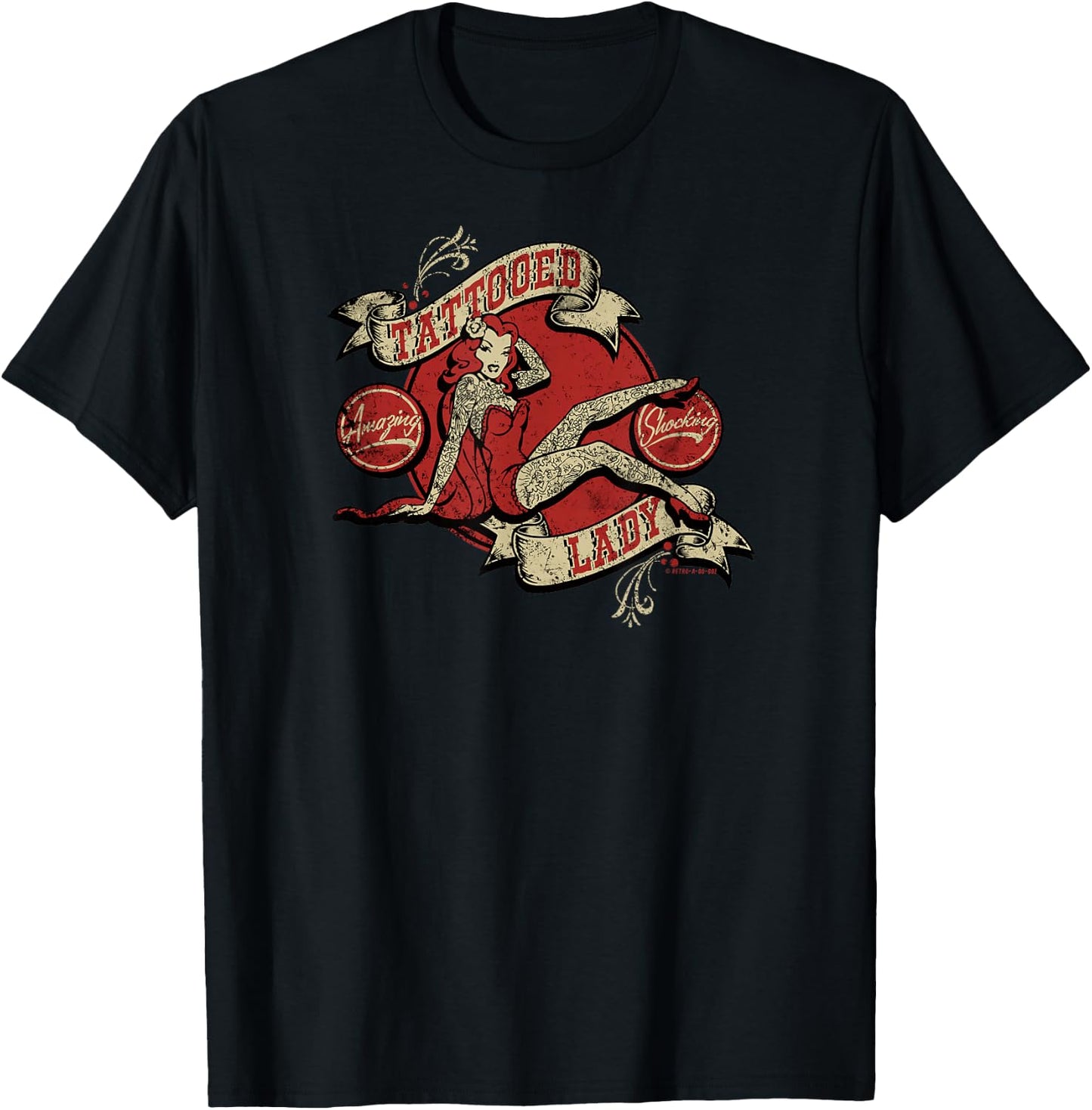 Pinup Tattoo Lady Vintage Retro Ink Sideshow Retro-a-go-go T-Shirt - T-Shirt | Black