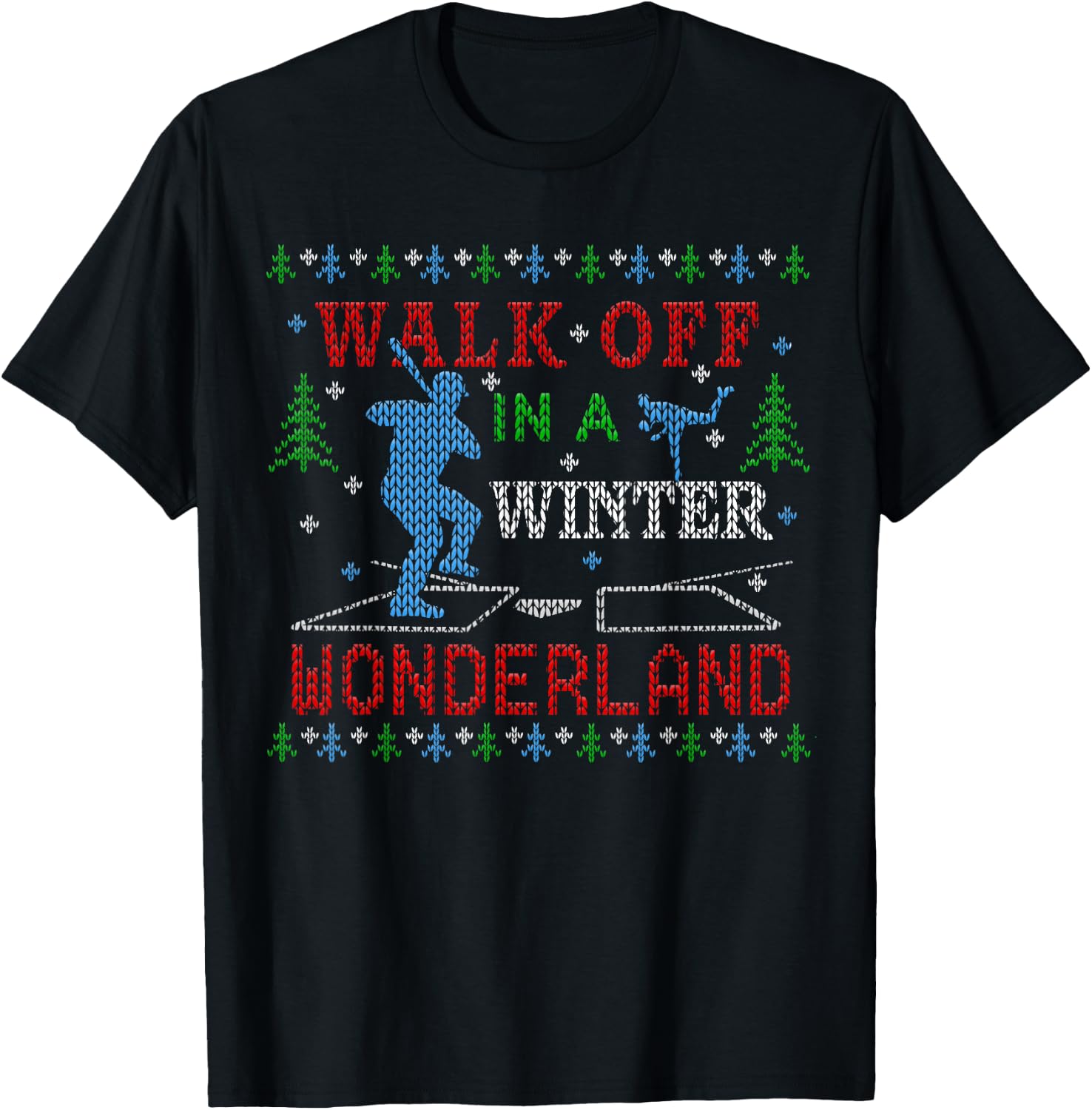 Baseball Softball Walk Off Ugly Christmas Sweater Party T-Shirt - T-Shirt | Black