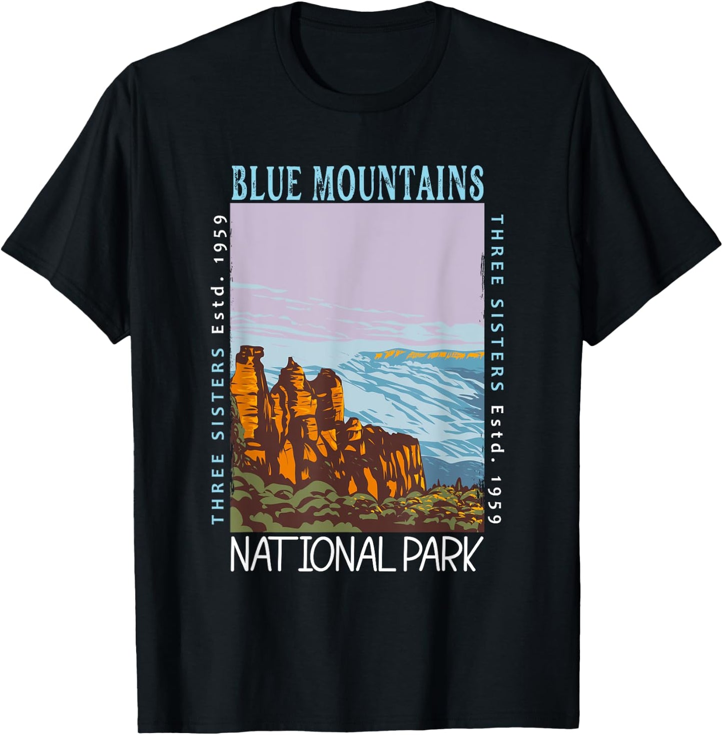 Blue Mountains National Park Australia Distressed Vintage T-Shirt - T-Shirt | Black