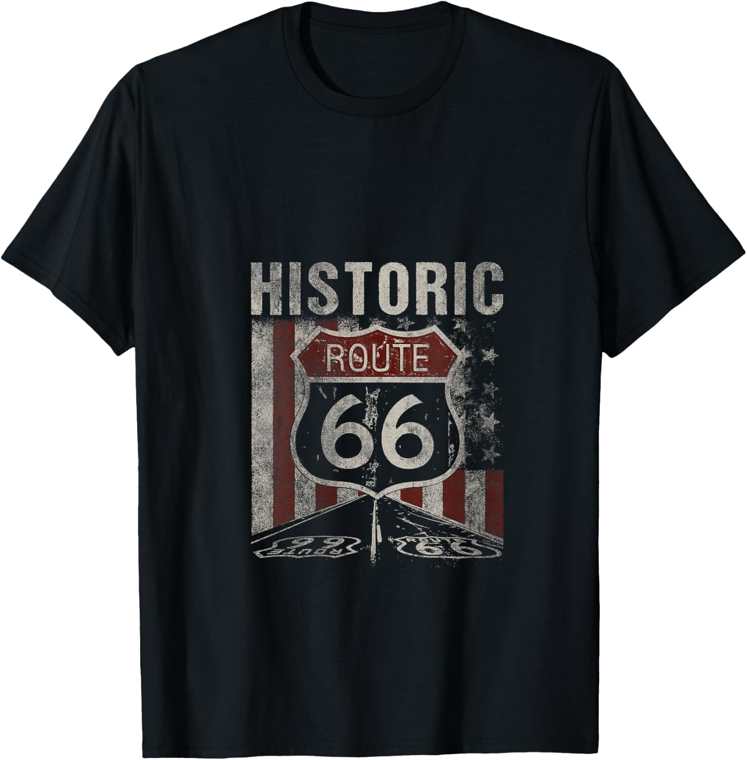 Historic U.S.A. Route 66 Highway Vintage America Road Sign V-Neck T-Shirt - T-Shirt | Black