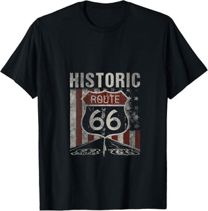 Historic U.S.A. Route 66 Highway Vintage America Road Sign V-Neck T-Shirt - T-Shirt | Black