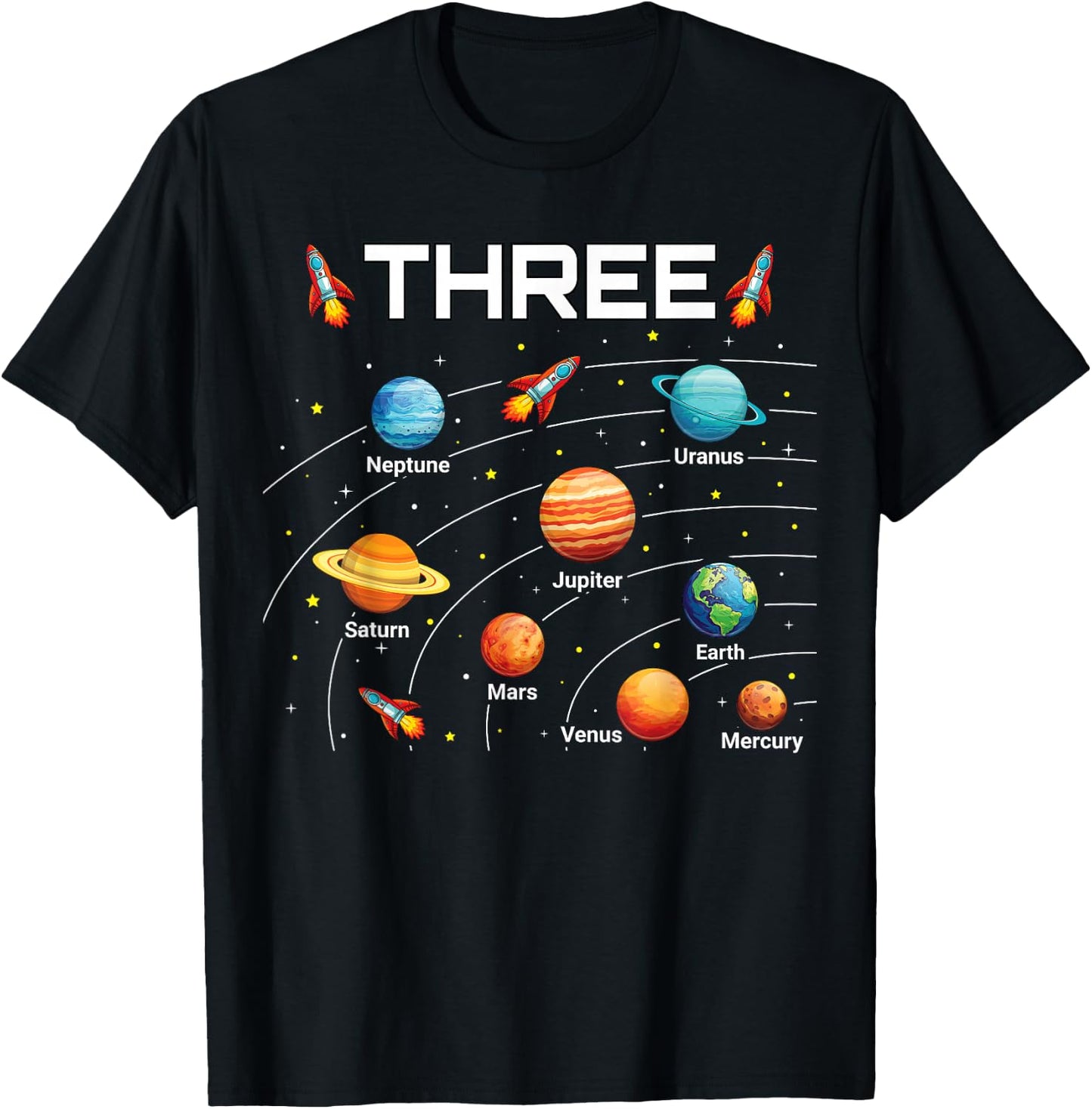 3 Year Old Shirt Boys Girls Space Planets 3rd Birthday Boy T-Shirt - T-Shirt | Black
