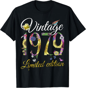 Vintage 1979 46 Year Old Sunflowers Floral 46th Birthday T-Shirt - T-Shirt | Black