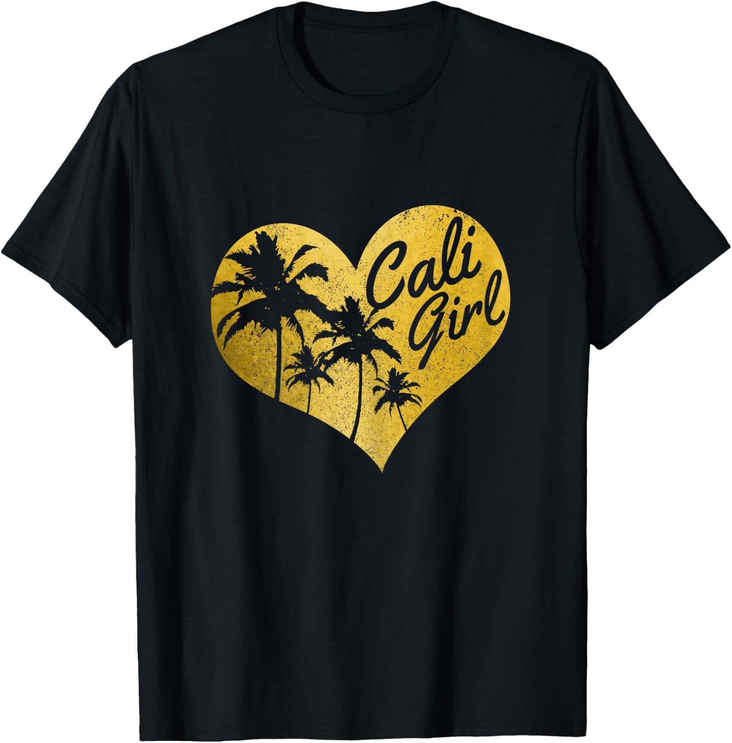 Cali Girl California Heart Palm Trees Cute Vintage T-Shirt - T-Shirt | Black