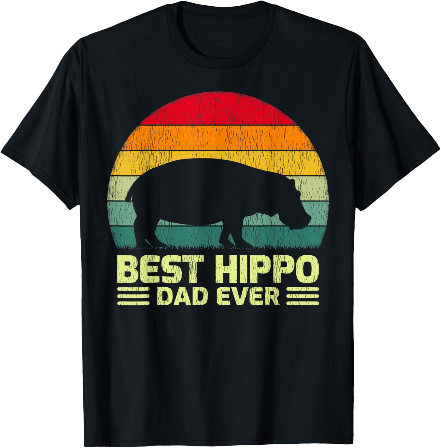 Funny Vintage Best Hippo Dad Ever Father's Day T-Shirt - T-Shirt | Black