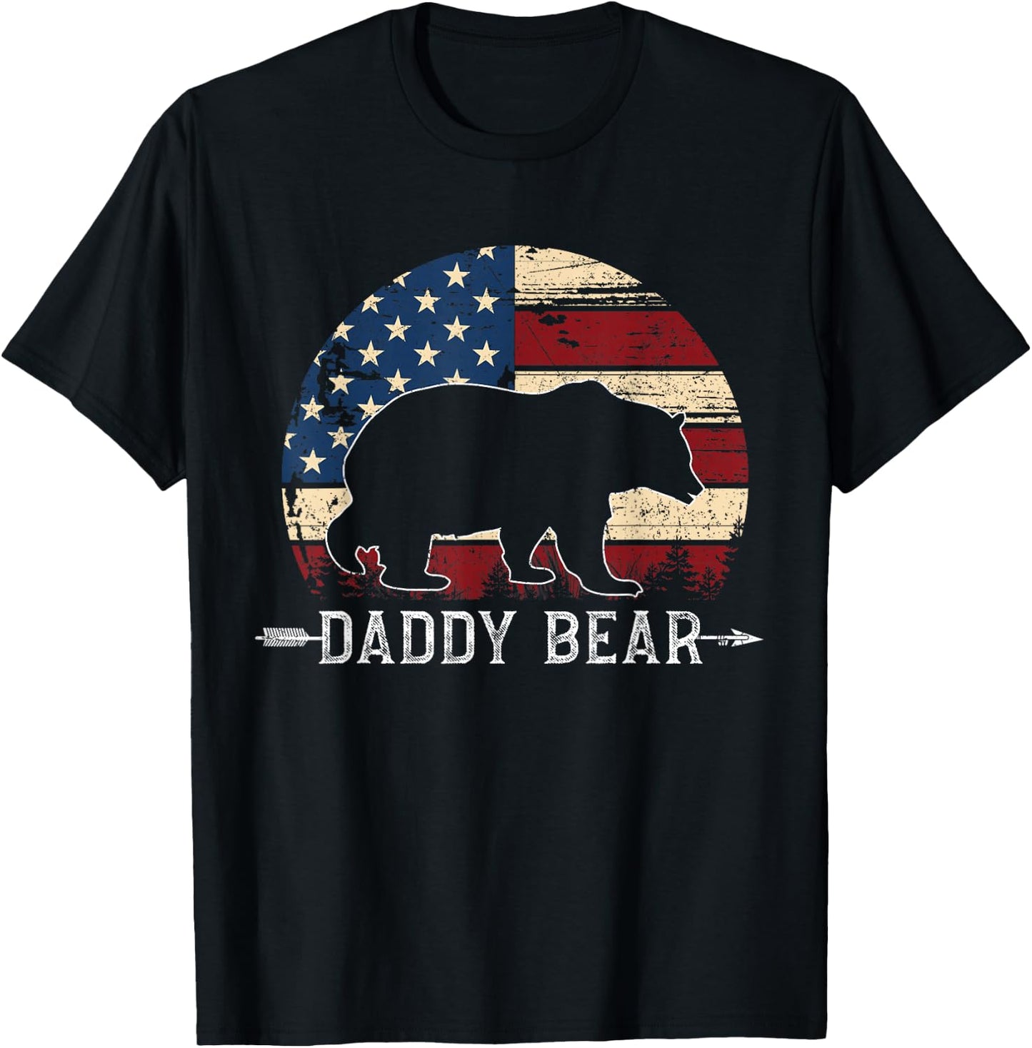 Daddy Bear American Flag 4th Of July Father's Day T-Shirt - T-Shirt | Black