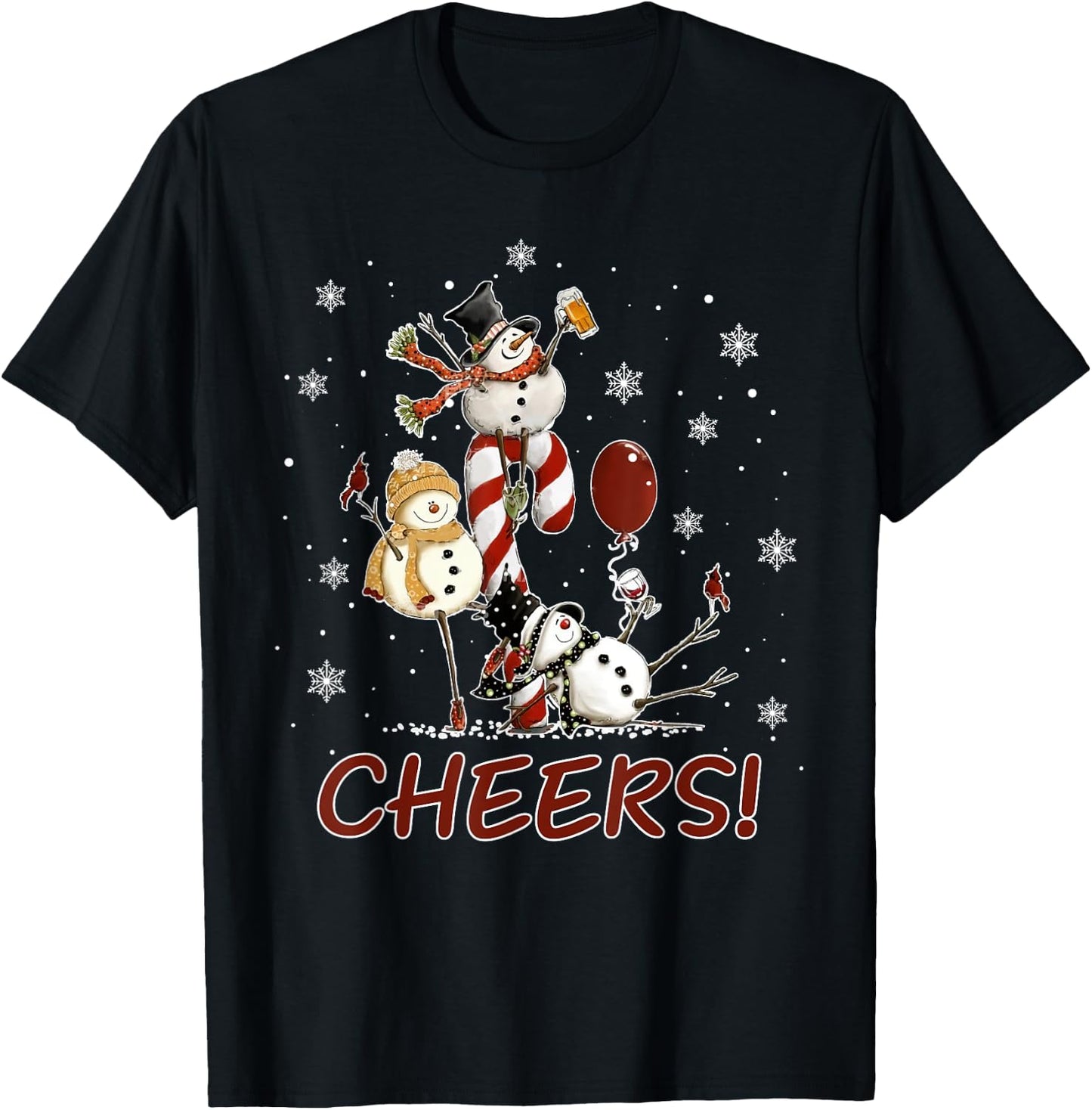 Cheers Snowman Shirt Beer Christmas Sweater Wine Lover T-Shirt - T-Shirt | Black