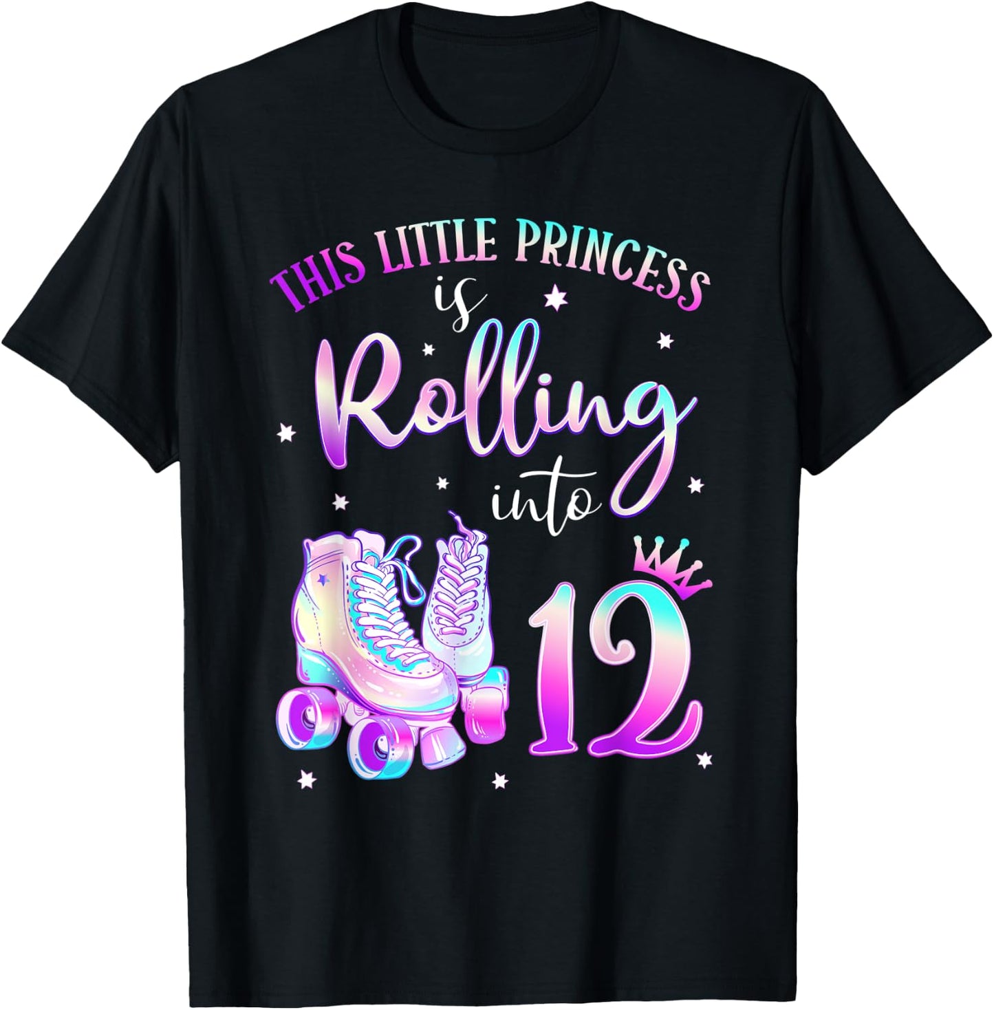 12th Bday Rolling Into 12 Birthday Roller Skate Theme Party T-Shirt - T-Shirt | Black