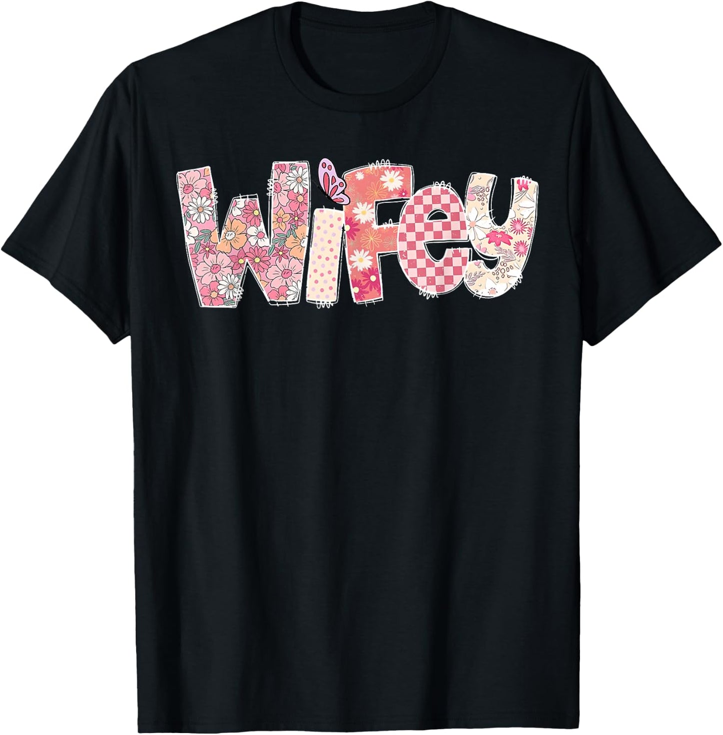 Bride Women Funny Wifey Floral Engagement Fiance Wife Women T-Shirt - T-Shirt | Black