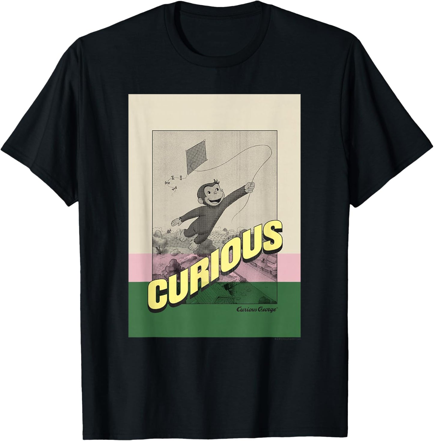 Curious George Sepia Tone Kite Flight T-Shirt - T-Shirt | Black