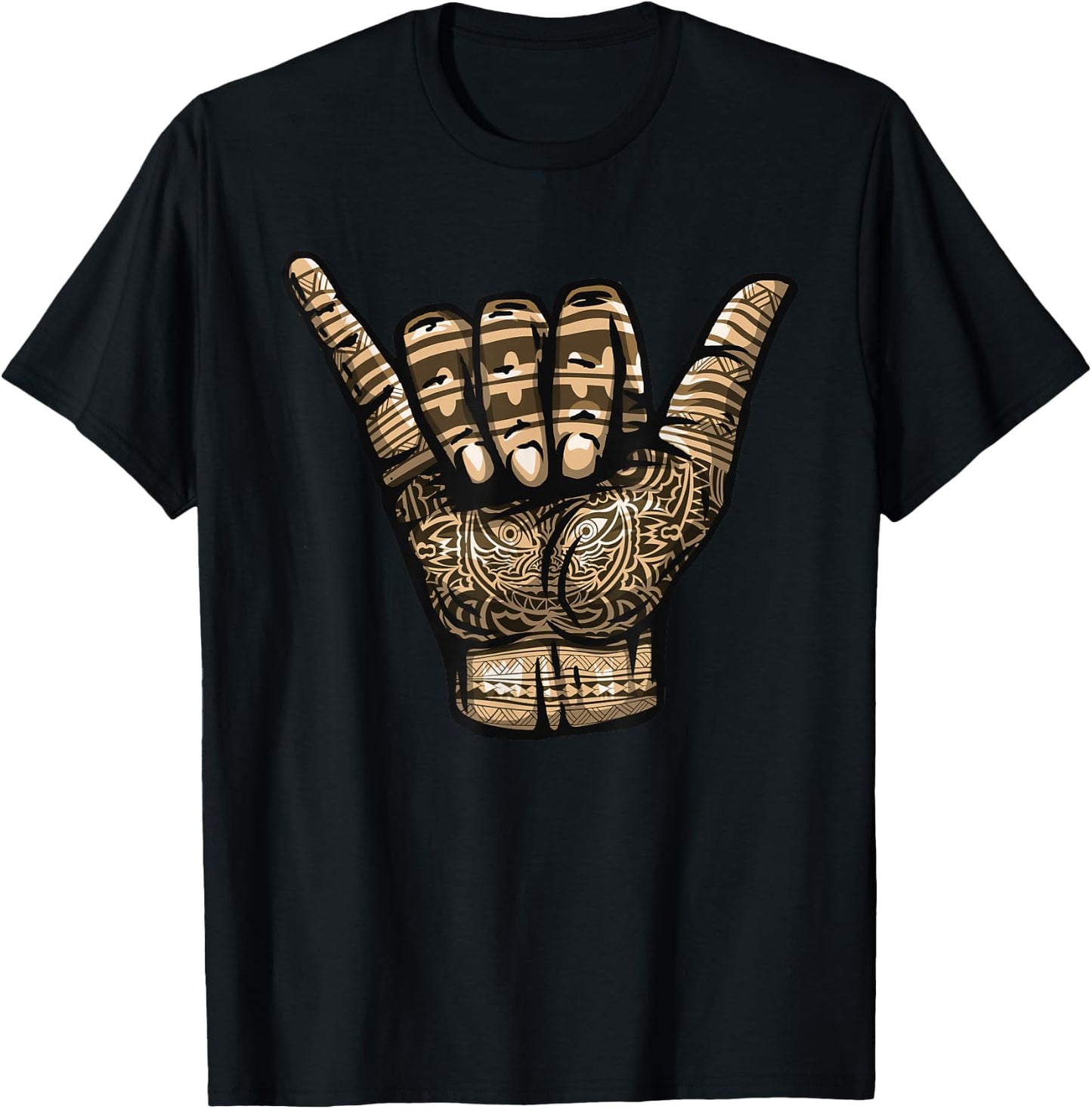 Polynesian Shaka Hand Art Men Women Hawaiian Tribal Tattoo T-Shirt - T-Shirt | Black