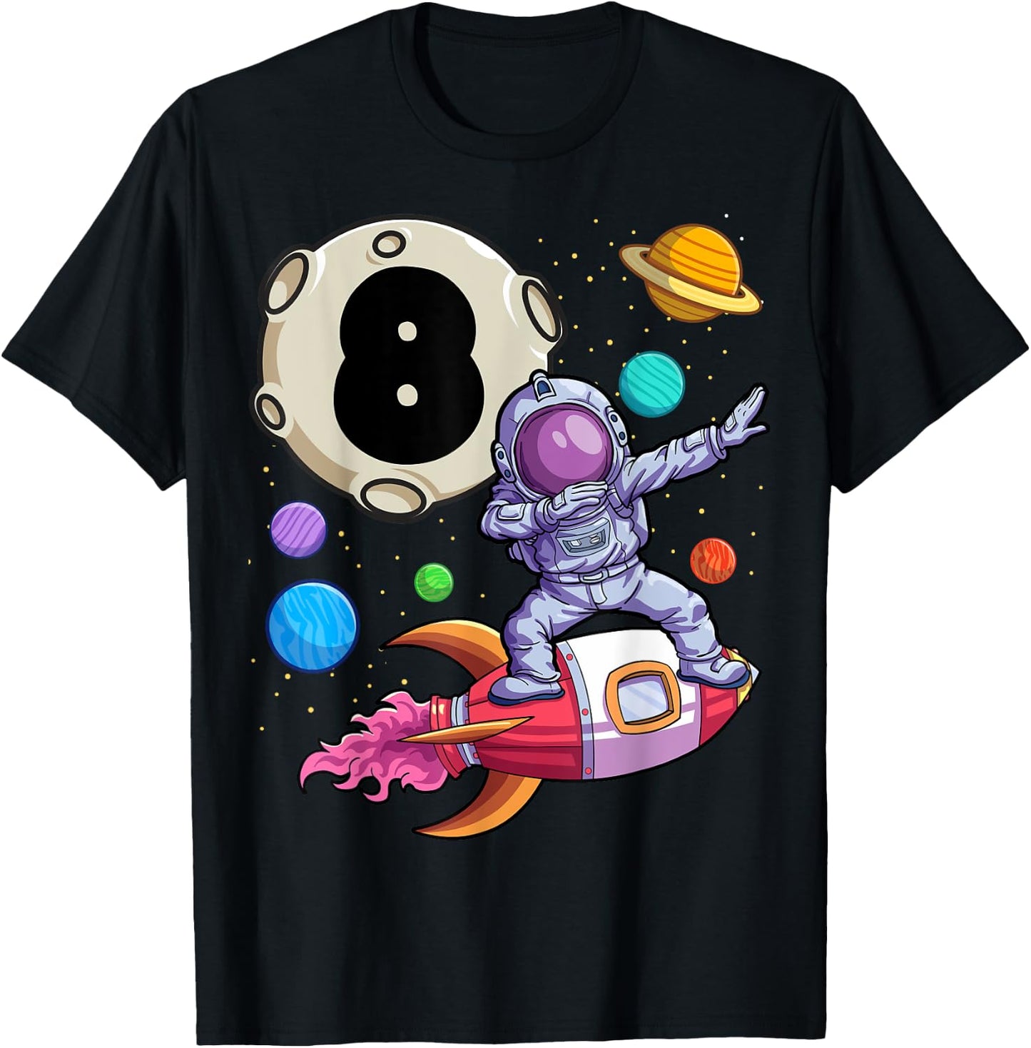 Dabbing Astronaut 8 Yrs Old Birthday Boy Space 8th Birthday T-Shirt - T-Shirt | Black