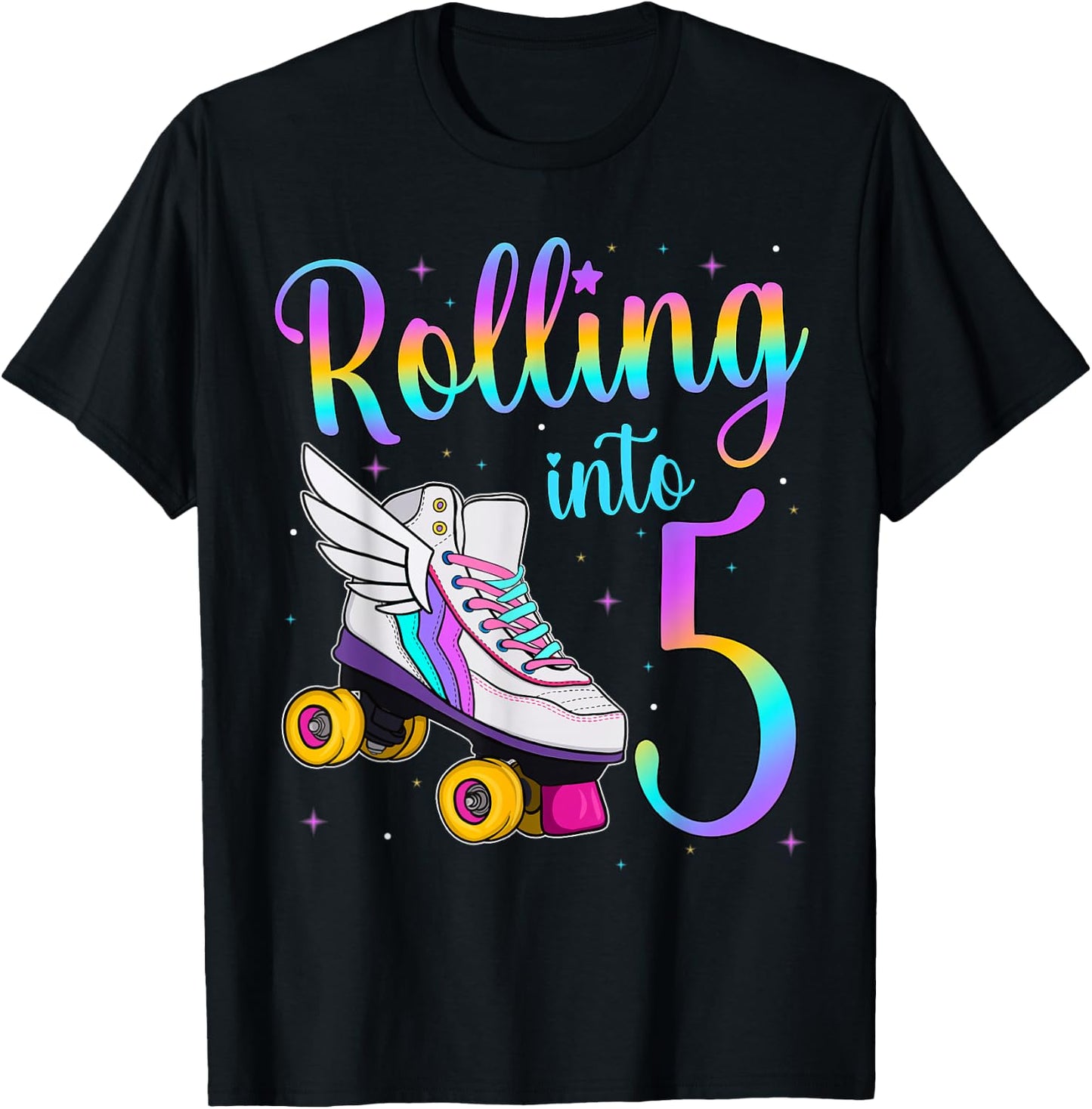 Rolling Into 5 years. Lets Roll I'm Turning 5 Roller Skates T-Shirt - T-Shirt | Black