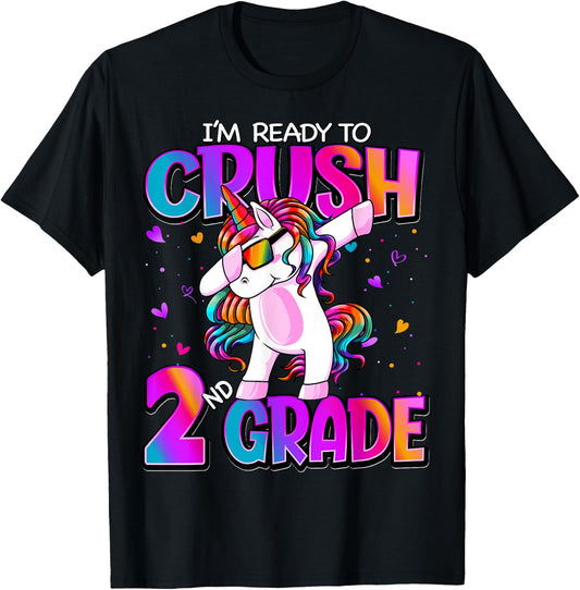 I'm Ready To Crush 2nd Grade Unicorn Back To School Girls T-Shirt - T-Shirt | Black