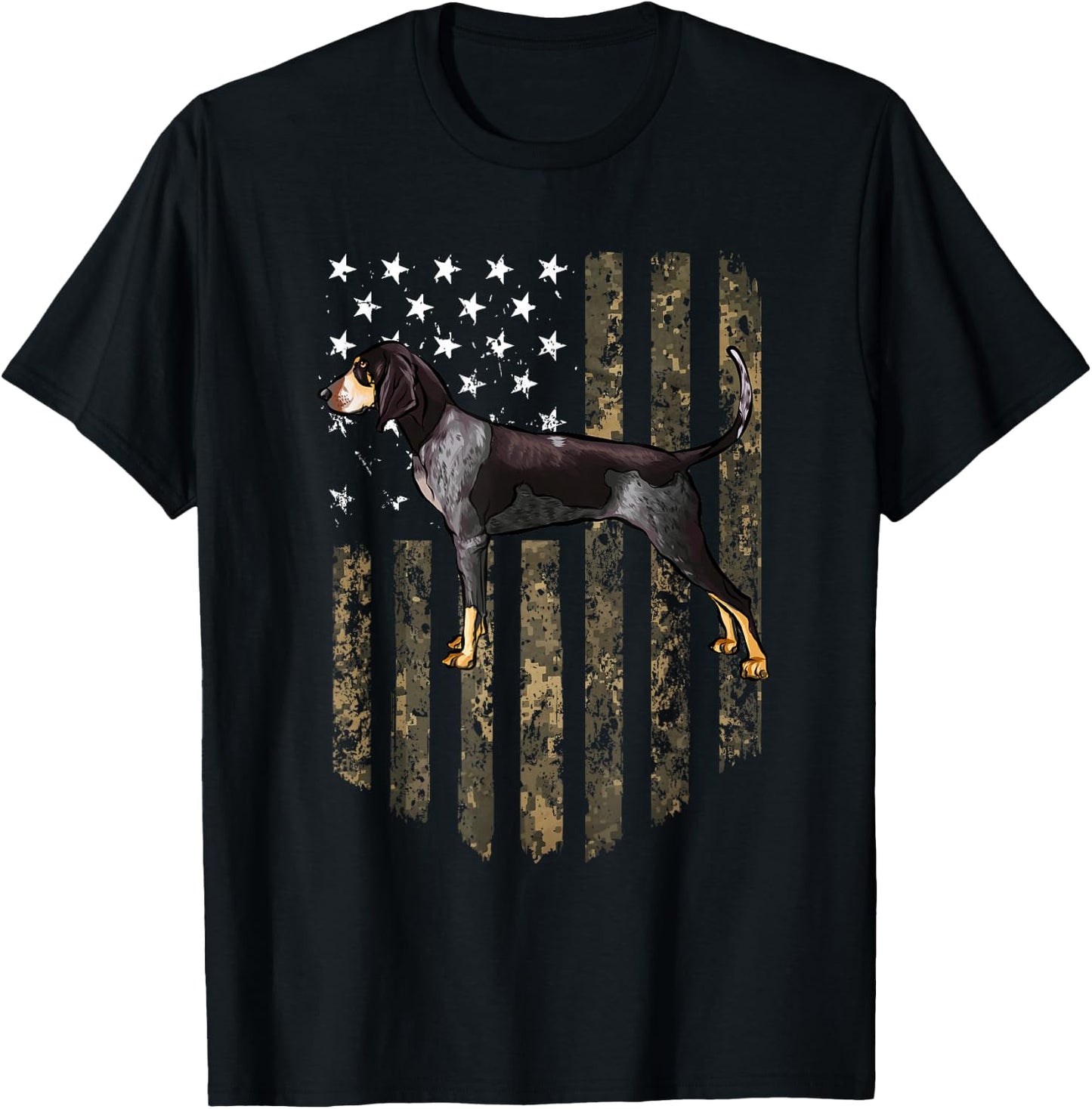 Camo American Flag Bluetick Coonhound 4th of July USA T-Shirt - T-Shirt | Black