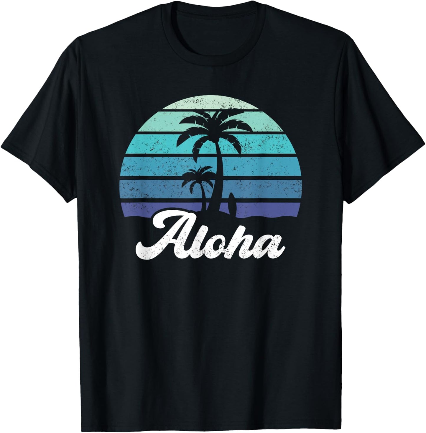 Aloha Hawaii Hawaiian Island Shirt Palm Tree Surfboard Beach T-Shirt - T-Shirt | Black