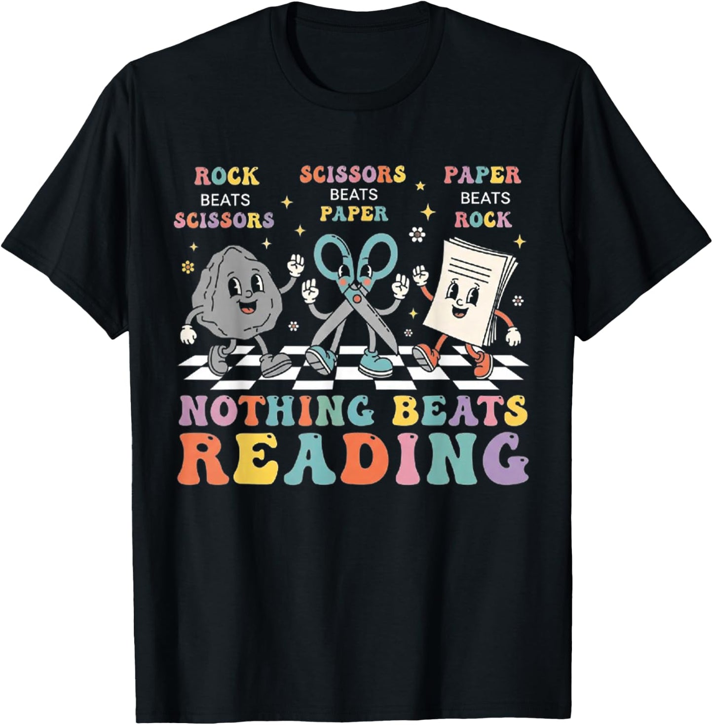 Nothing Beats Reading Rock Paper Scissors Funny Book Lover T-Shirt - T-Shirt | Black