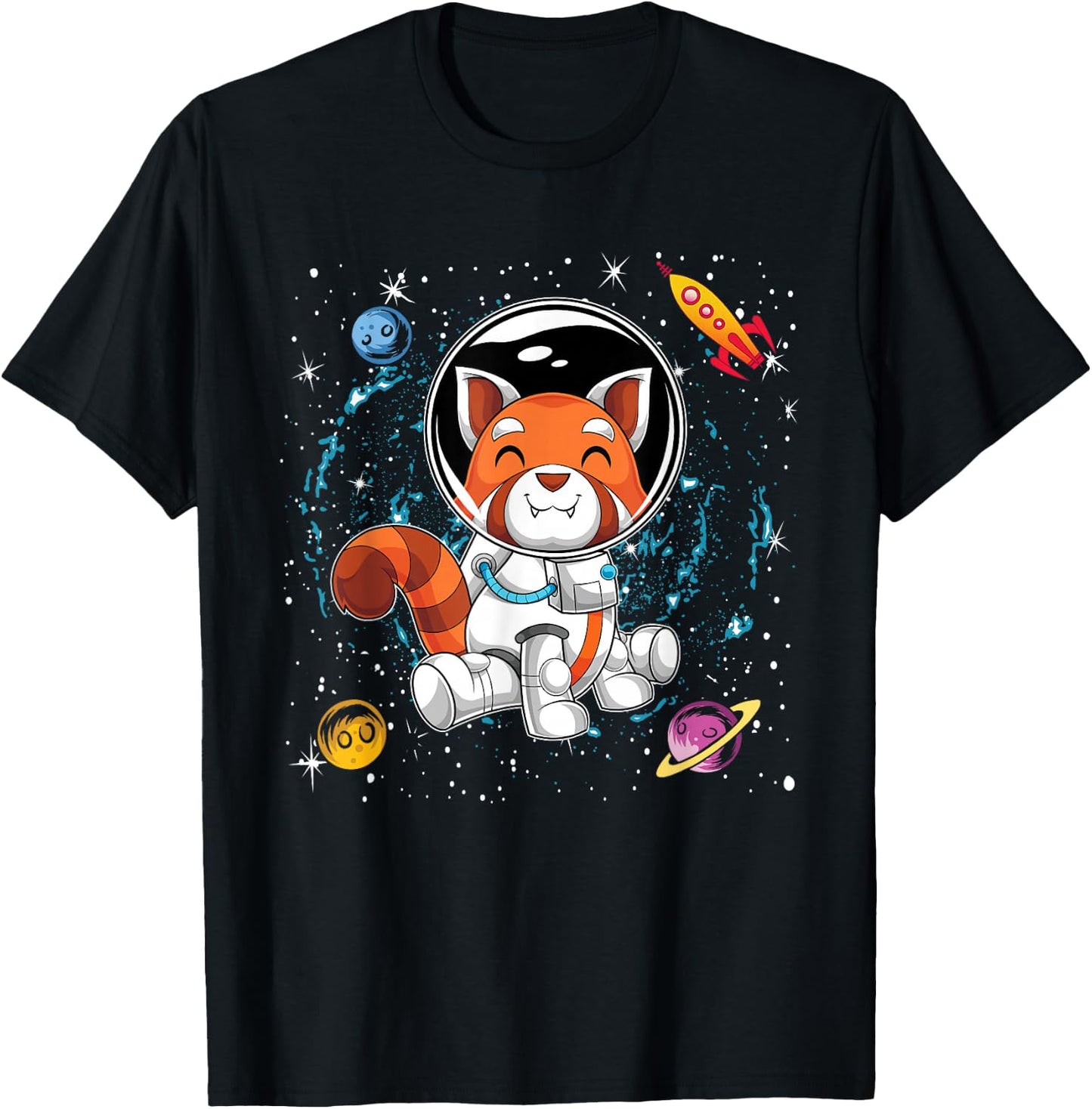 Red Panda Space Scientist Animal Rocket Planets Astronaut T-Shirt - T-Shirt | Black