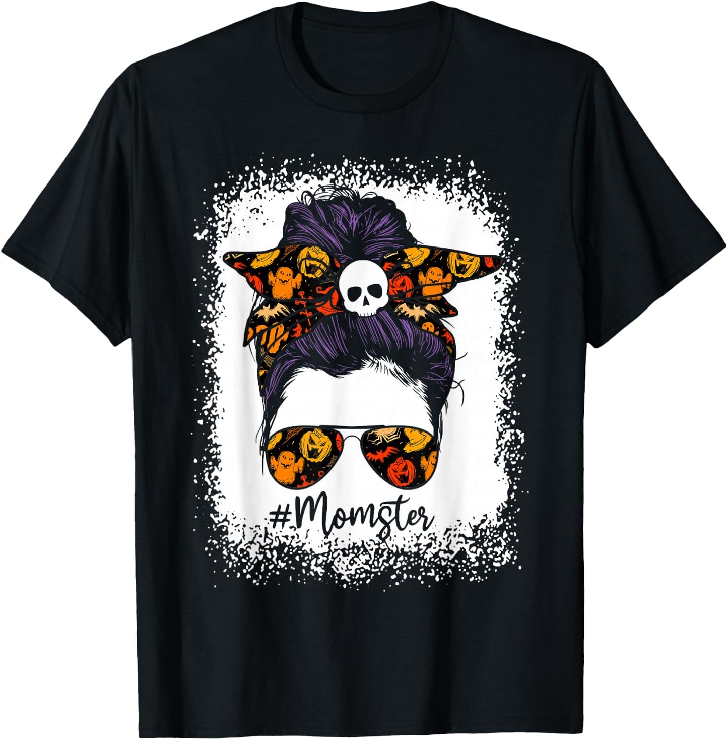 Women Bleached Momster Messy Bun Halloween T-Shirt - T-Shirt | Black
