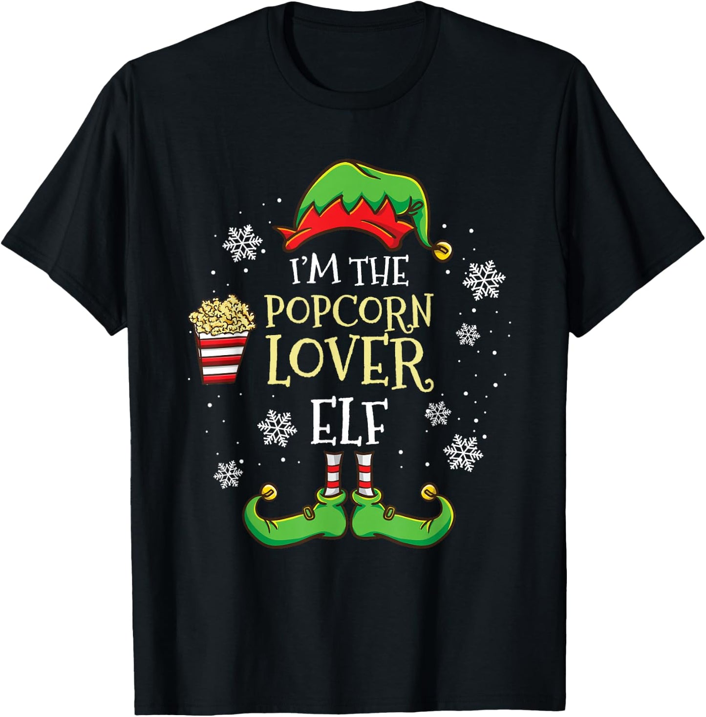 Im The Popcorn Lover Elf Christmas T-Shirt - T-Shirt | Black