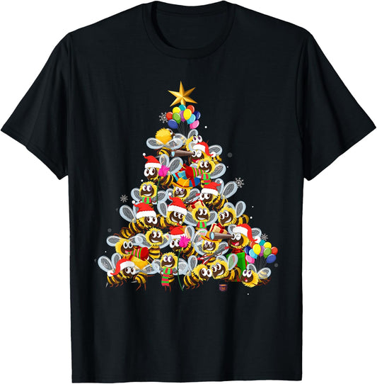 Bees Tree Christmas Sweater Xmas Gifts for Bees Lover T-Shirt - T-Shirt | Black