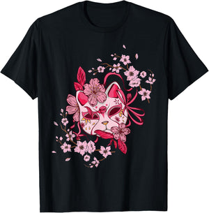 Sakura Tree Japanese Mask Cherry Pink Flower Blossom T-Shirt - T-Shirt | Black