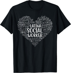 Funny Latina Social Worker Heart Cute Work Love Hispanic T-Shirt - T-Shirt | Black