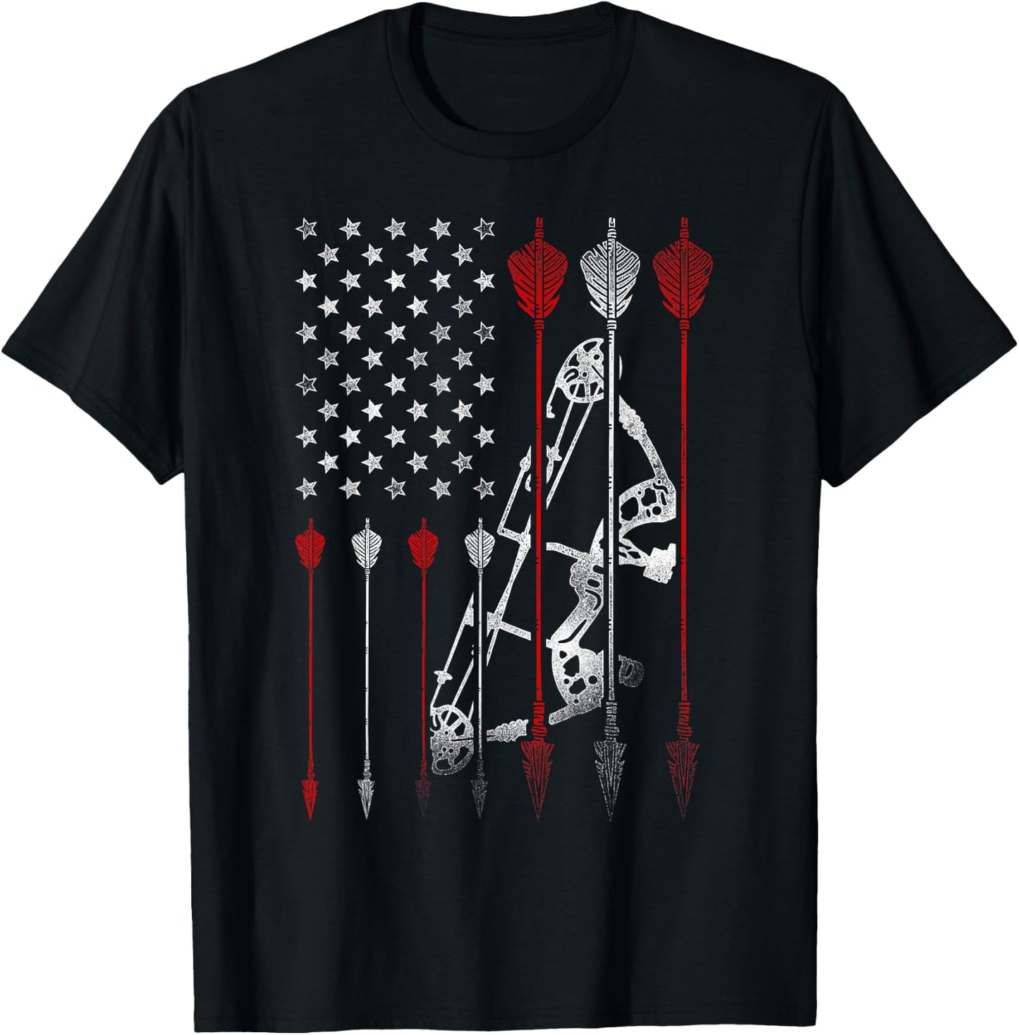 Archery Archer Usa American Flag Vintage Arrow Compound Bow T-Shirt - T-Shirt | Black