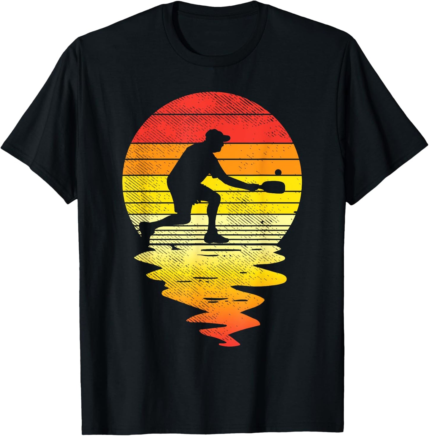 Pickleball Sunset Retro Sport Pickle Ball Player Coach Gift T-Shirt - T-Shirt | Black