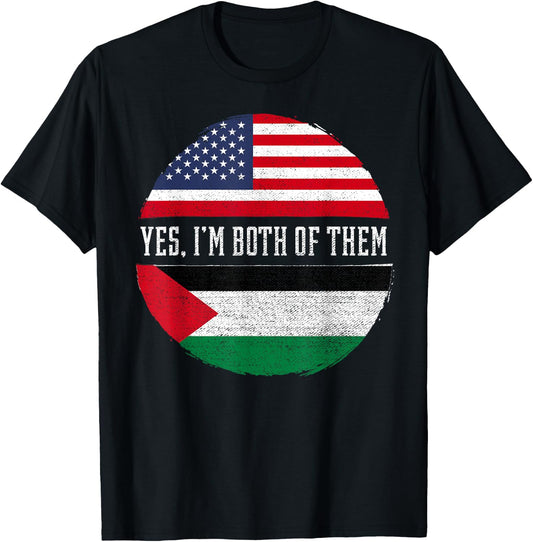 Half American Half Palestinian USA Flag Palestine Heritage Women Kids Men T-Shirt - T-Shirt | Black