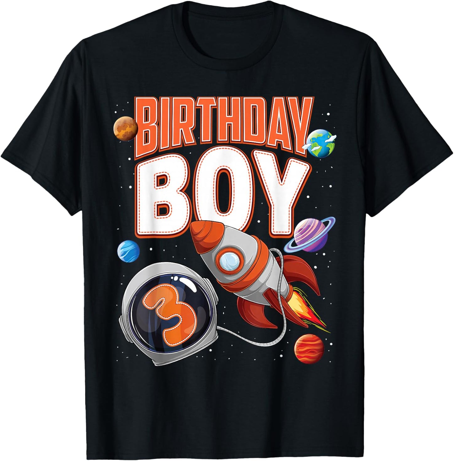 3 Year Old Spaceship Boy 3rd Birthday Space Shuttle Rocket T-Shirt - T-Shirt | Black