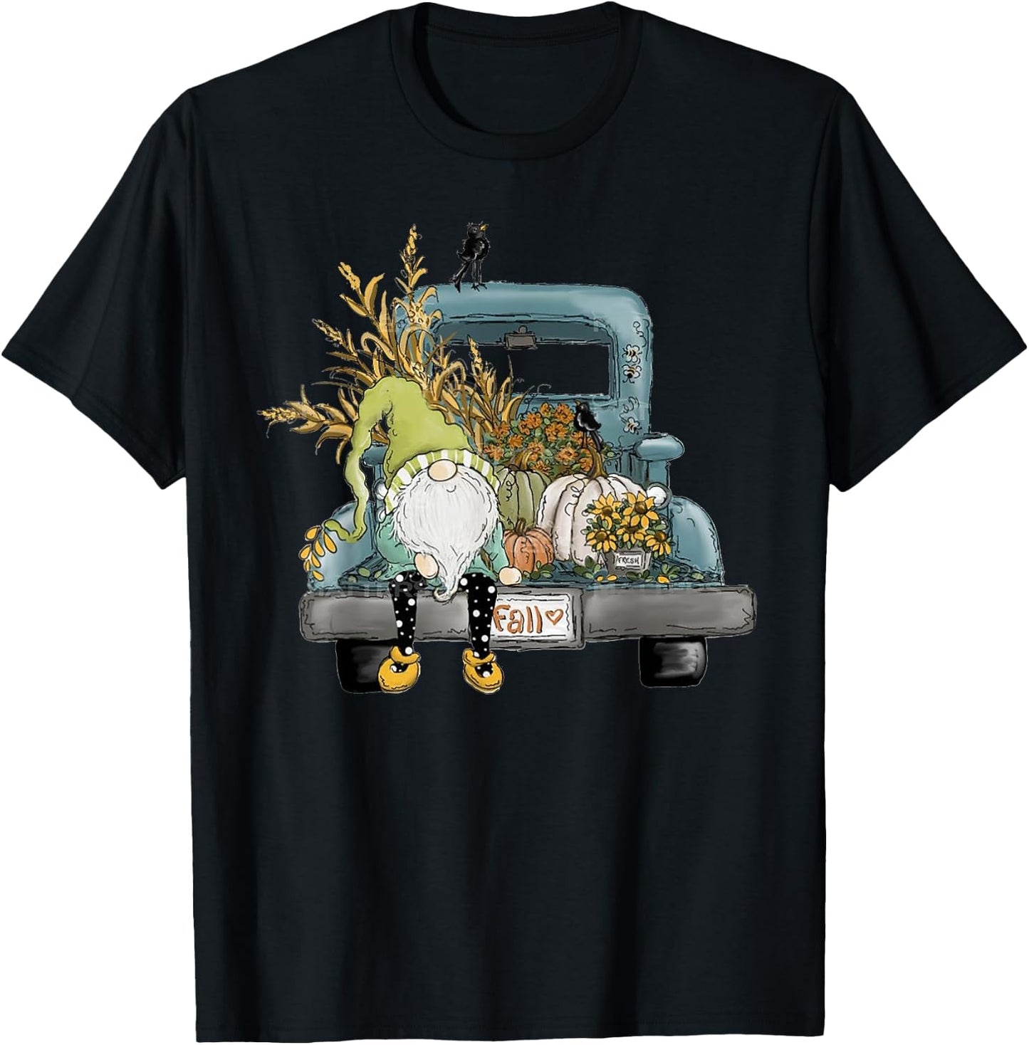 Fall Gnome Vintage Truck and Pumpkin T-Shirt - T-Shirt | Black