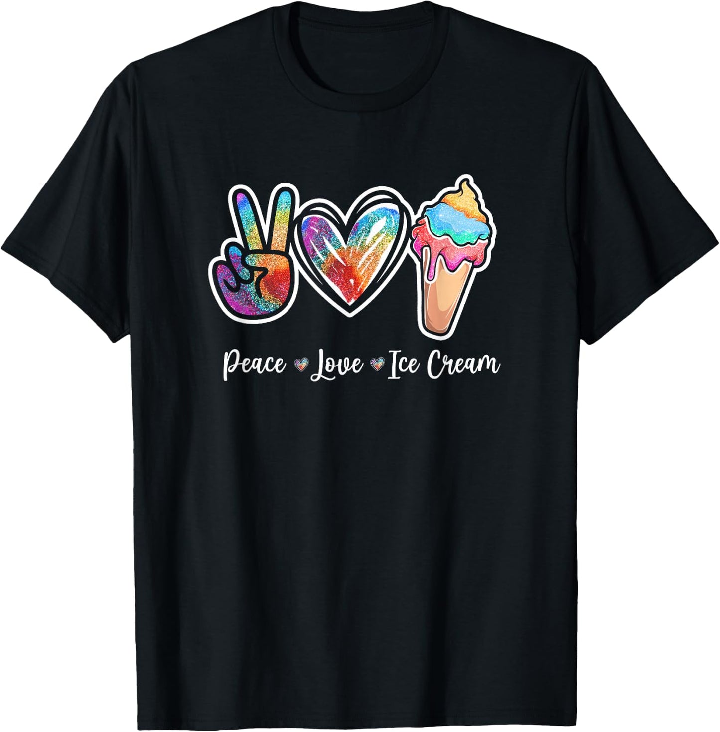 Peace Love Ice Cream Cute for Girls Teens Women Small T-Shirt - T-Shirt | Black