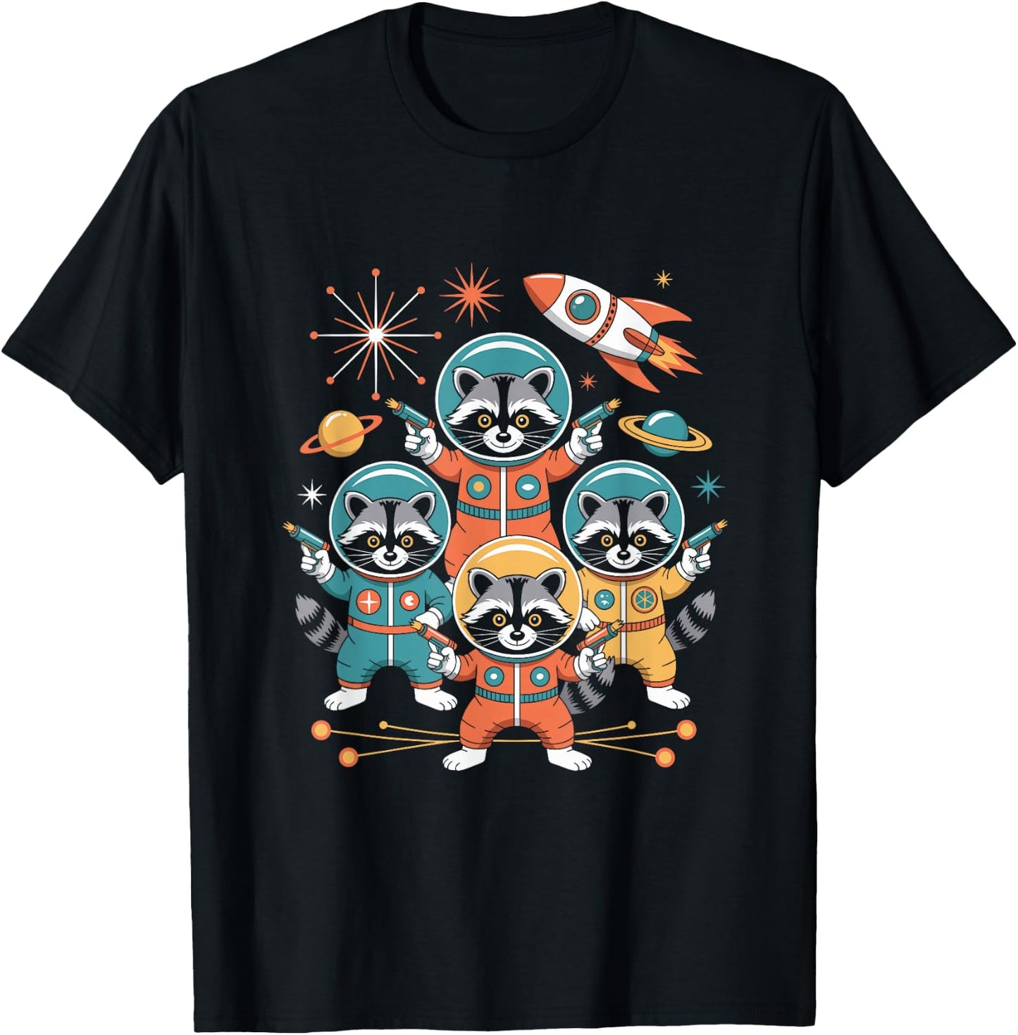 Space Raccoon Astronaut Squad Cosmic Rocket Galaxy Raccoon T-Shirt - T-Shirt | Black