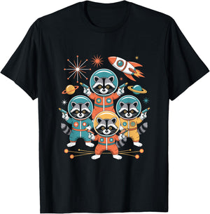 Space Raccoon Astronaut Squad Cosmic Rocket Galaxy Raccoon T-Shirt - T-Shirt | Black