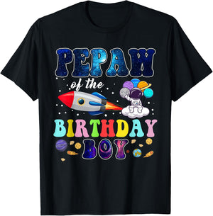 PePaw Of The Birthday Astronaut Boy Space Theme T-Shirt - T-Shirt | Black