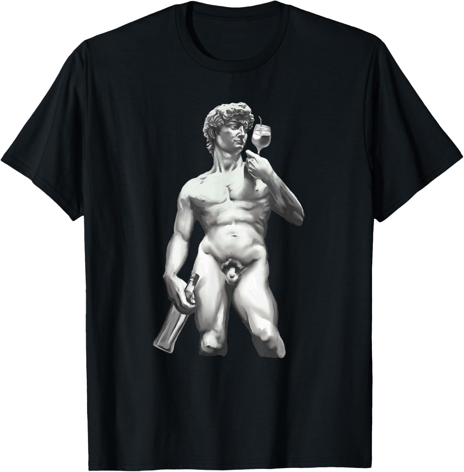 Wine David Statue Funny Vintage Art Wine Lover T-Shirt - T-Shirt | Black