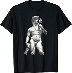 Wine David Statue Funny Vintage Art Wine Lover T-Shirt - T-Shirt | Black
