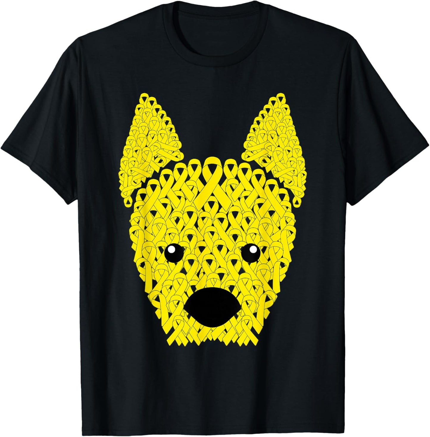 Yellow Ribbon Dog Face Sarcoma Bone Cancer Awareness Warrior T-Shirt - T-Shirt | Black