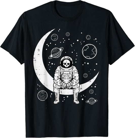 Halloween Skeleton Astronaut Fun Costume Men Women Kids Boys T-Shirt - T-Shirt | Black