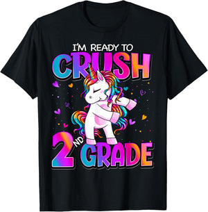 I'm Ready To Crush 2nd Grade Unicorn Back To School Girls T-Shirt - T-Shirt | Black
