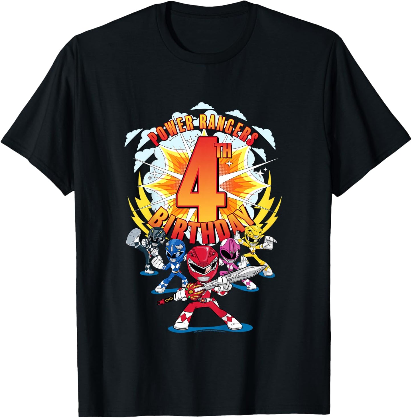 Kids Power Rangers 4th Birthday Power Pose Group T-Shirt - T-Shirt | Black