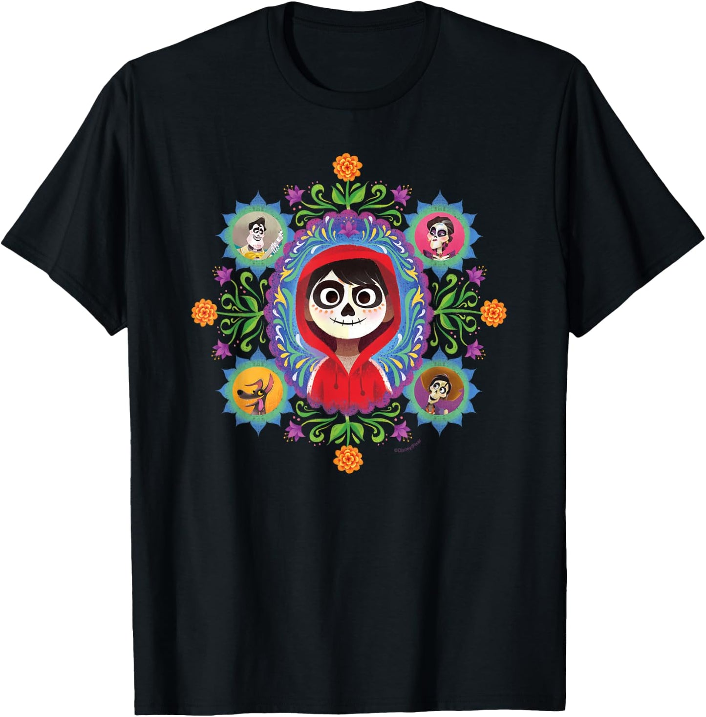 Disney and Pixar's Coco Miguel Colourful Florals T-Shirt - T-Shirt | Black