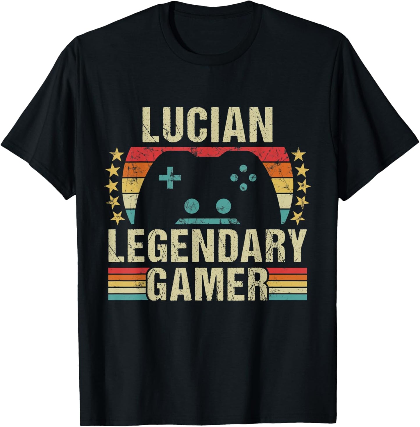 Lucian Gamer Retro Gaming Vintage Game Personalized 70s T-Shirt - T-Shirt | Black