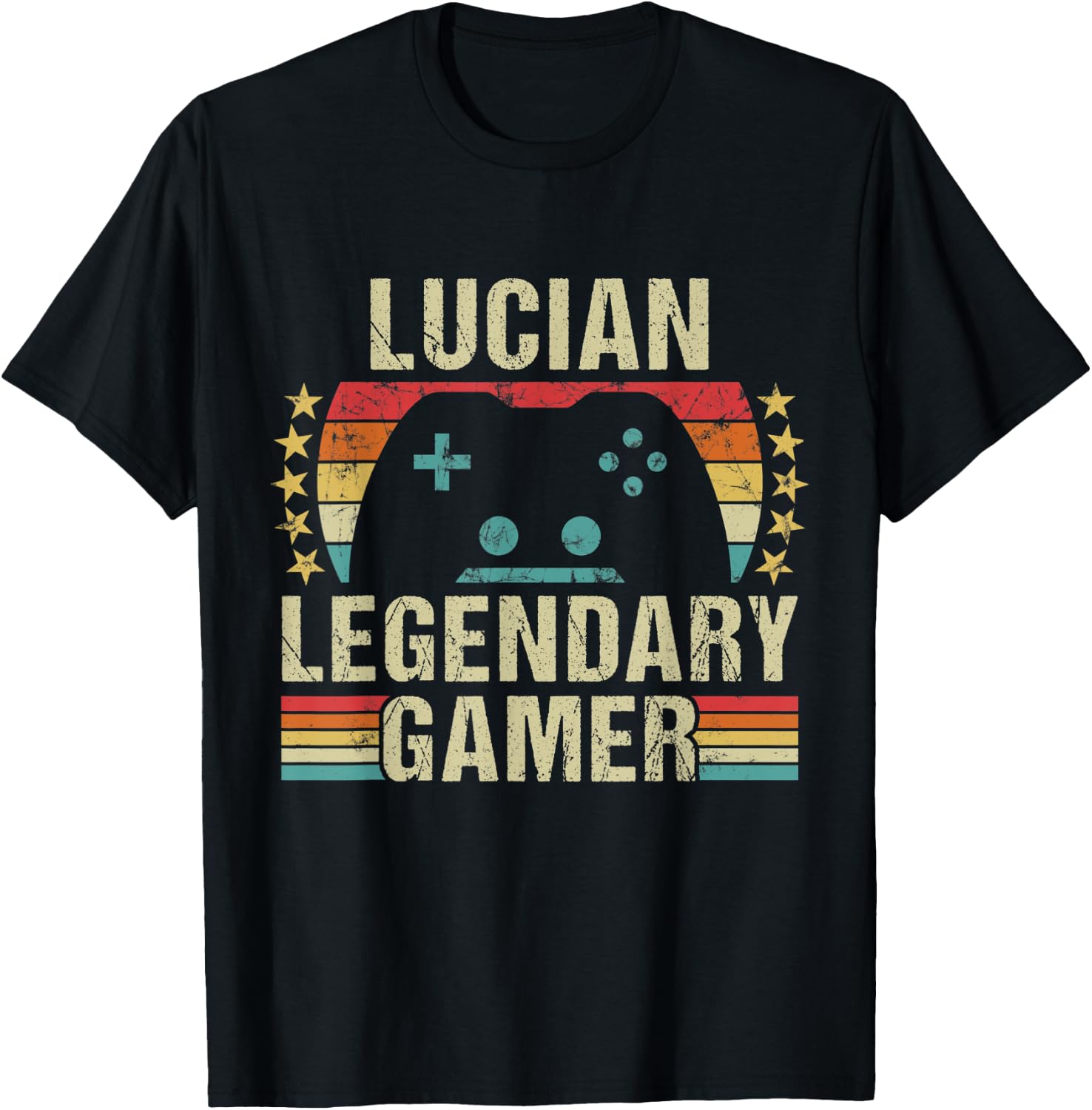 Lucian Gamer Retro Gaming Vintage Game Personalized 70s T-Shirt - T-Shirt | Black