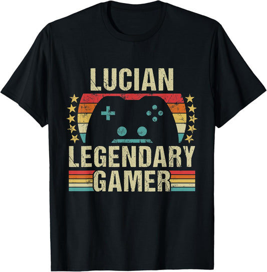 Lucian Gamer Retro Gaming Vintage Game Personalized 70s T-Shirt - T-Shirt | Black