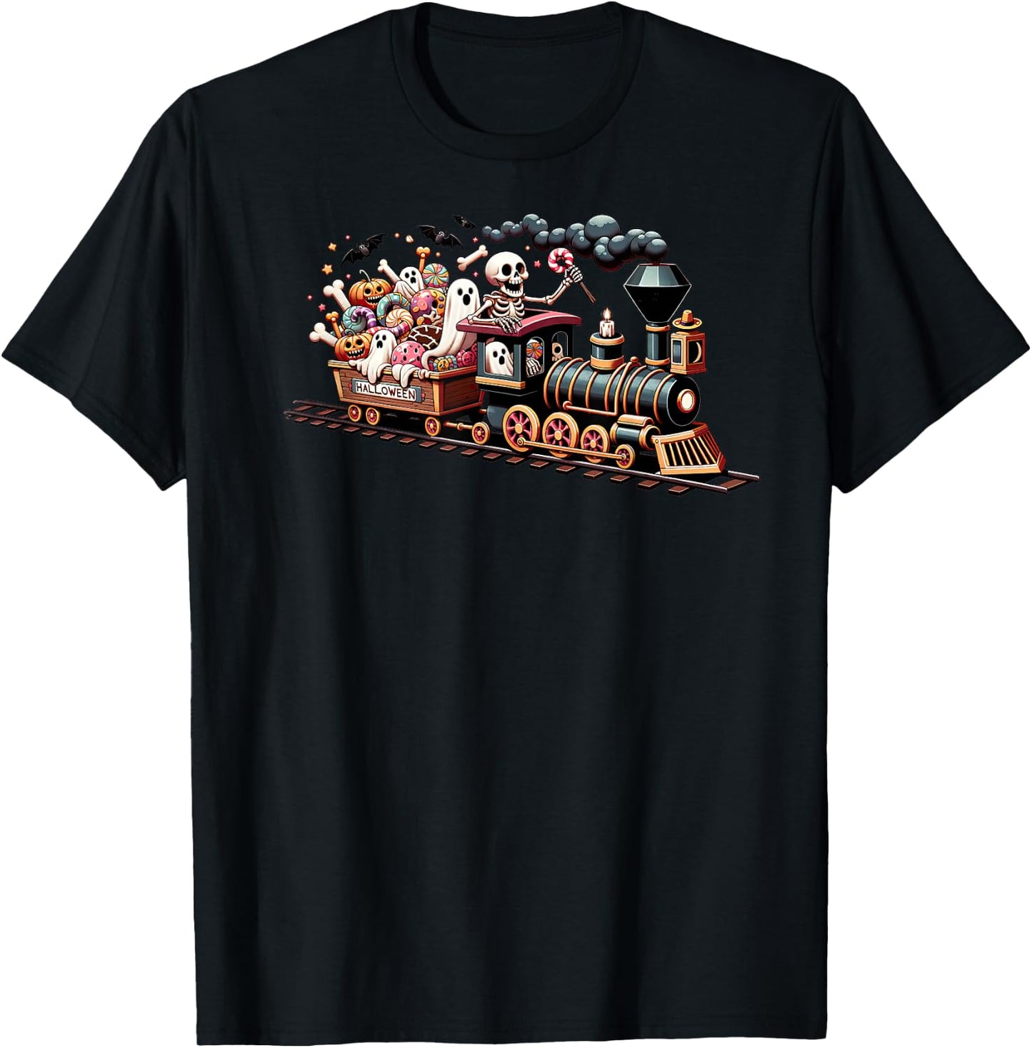 Cute Halloween Haunted Train For Kids and Halloween Lovers T-Shirt - T-Shirt | Black