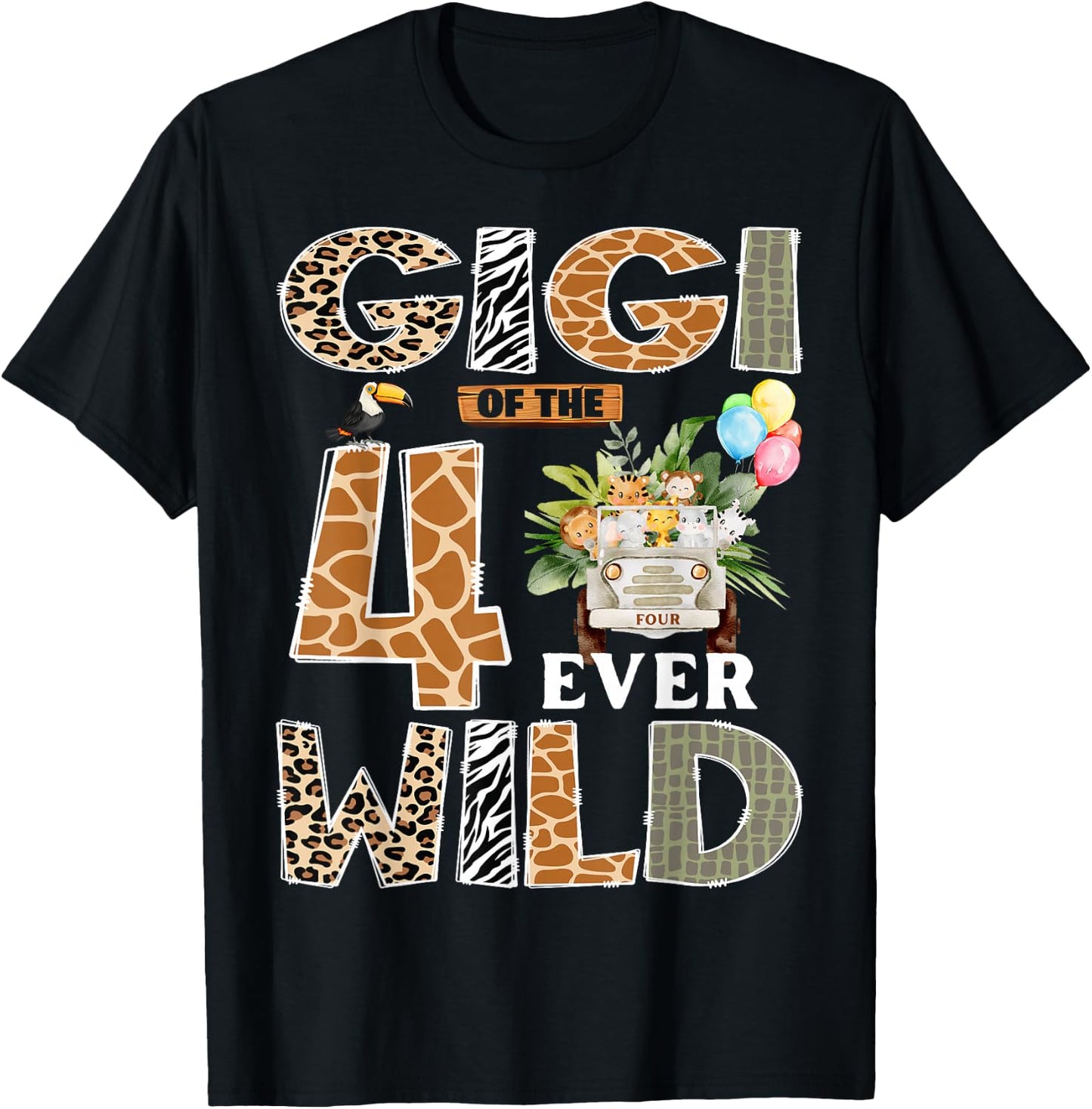Gigi of The Four Ever Wild Safari 4th Birthday Boy Matching T-Shirt - T-Shirt | Black