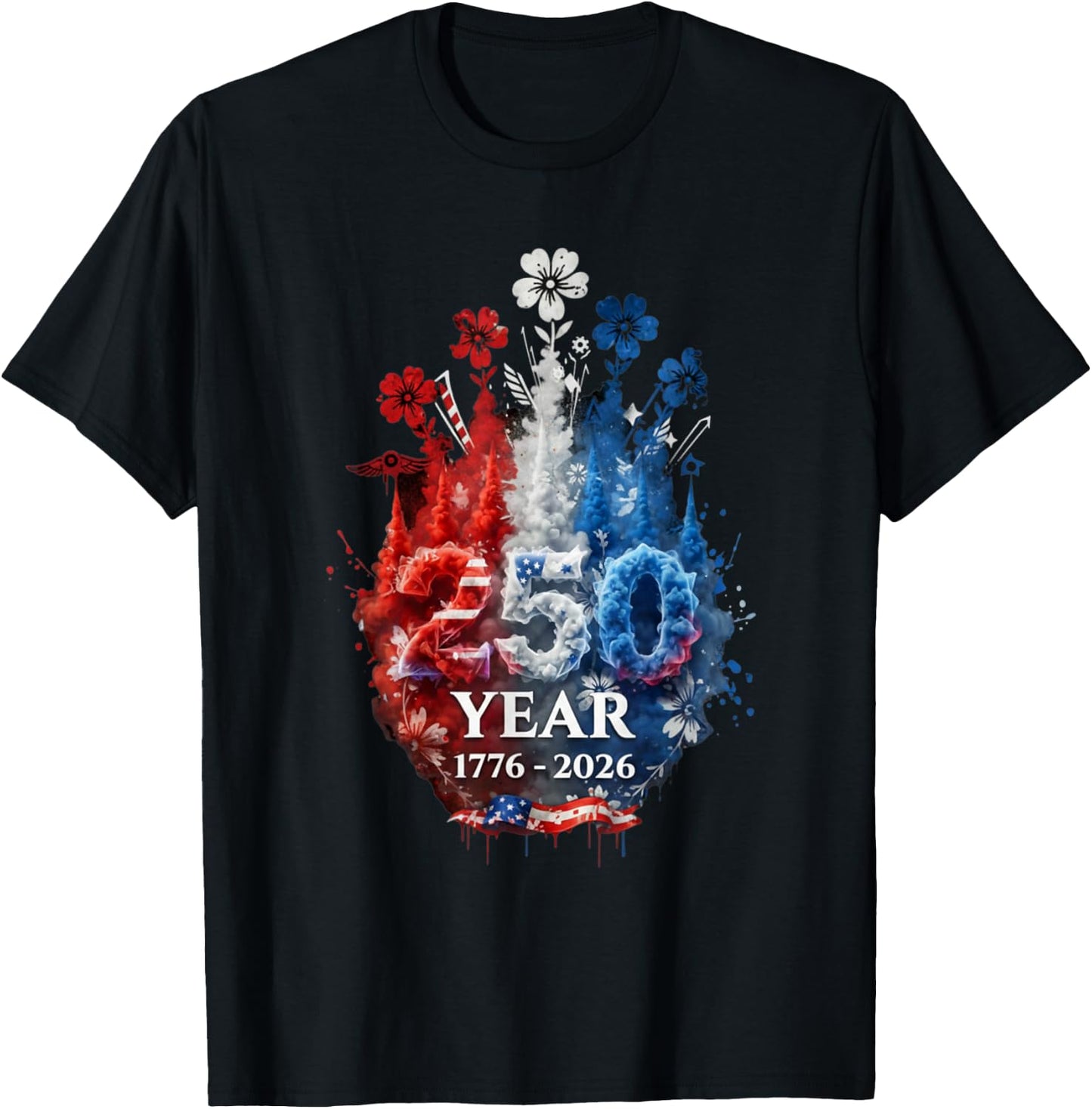 Patriotic 250th Anniversary 4th of July America USA Flag T-Shirt - T-Shirt | Black