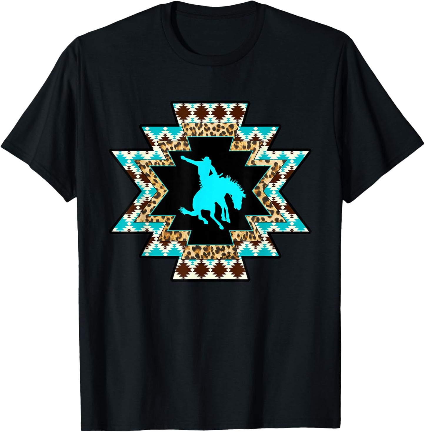 Cowgirl Rodeo Girl Horse Girl Serape Aztec print Turquoise T-Shirt - T-Shirt | Black
